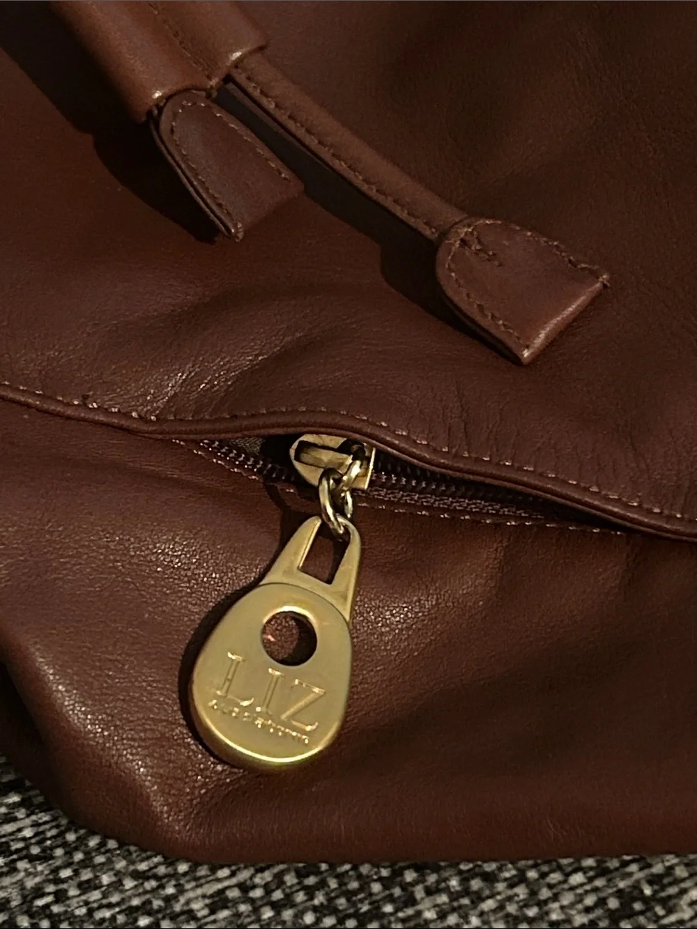 Liz Claiborne Brown Leather Drawstring Bucket Bag